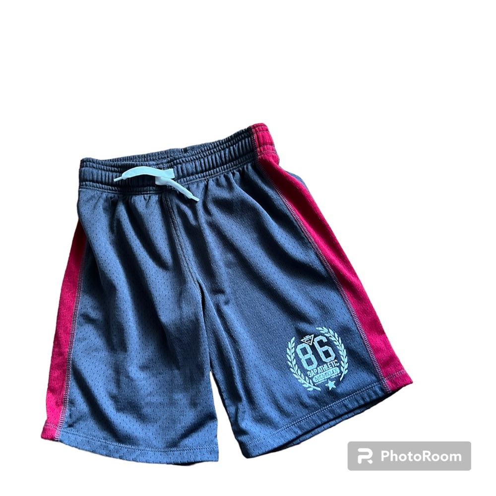 🔴GAP KIDS: Boy’s size S, gray & red logo athletic shorts w/tie, preowned🔴